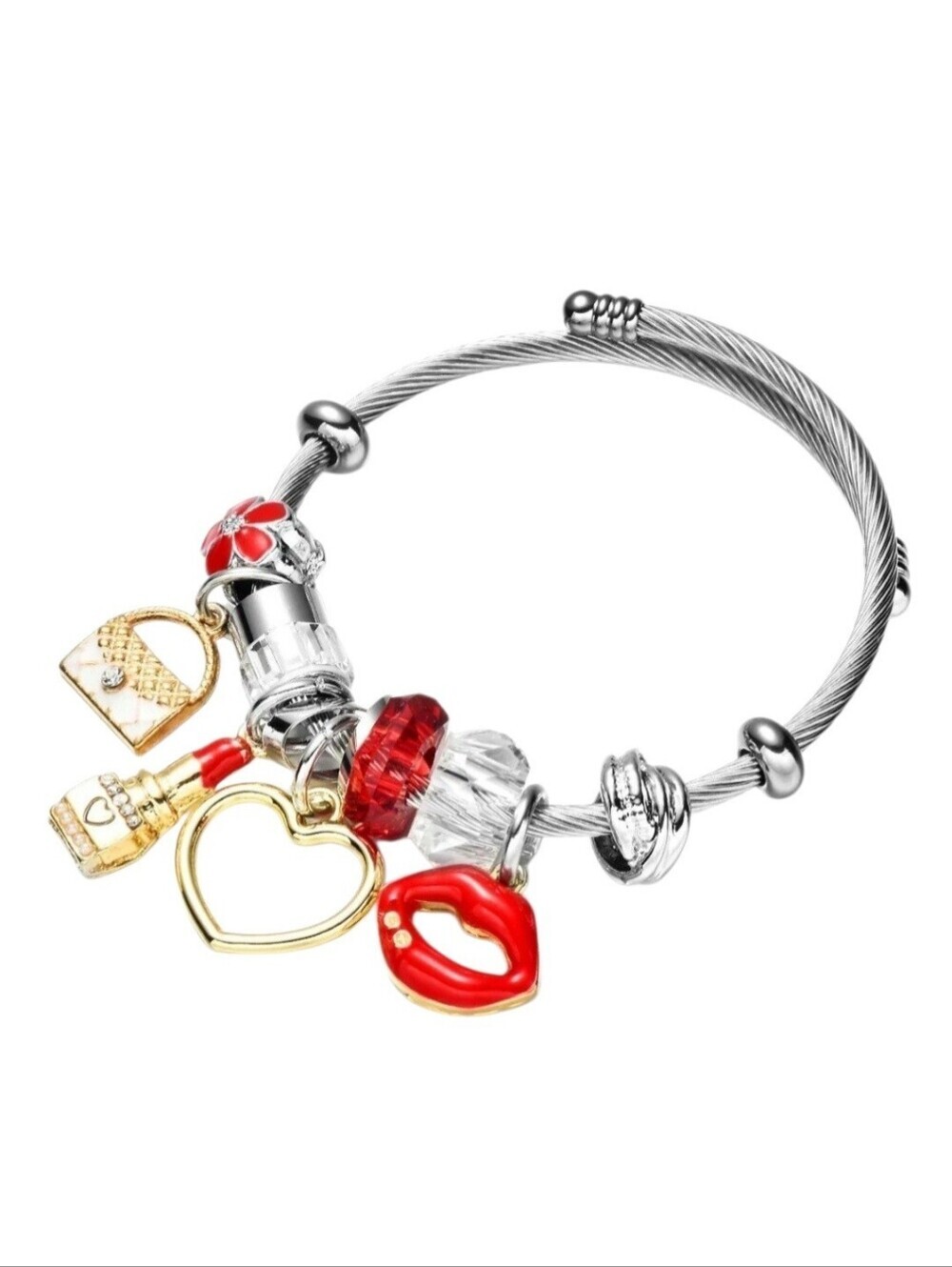 Charm Bracelet Zircon Silver Red Gold Heart Lips Lipstick
